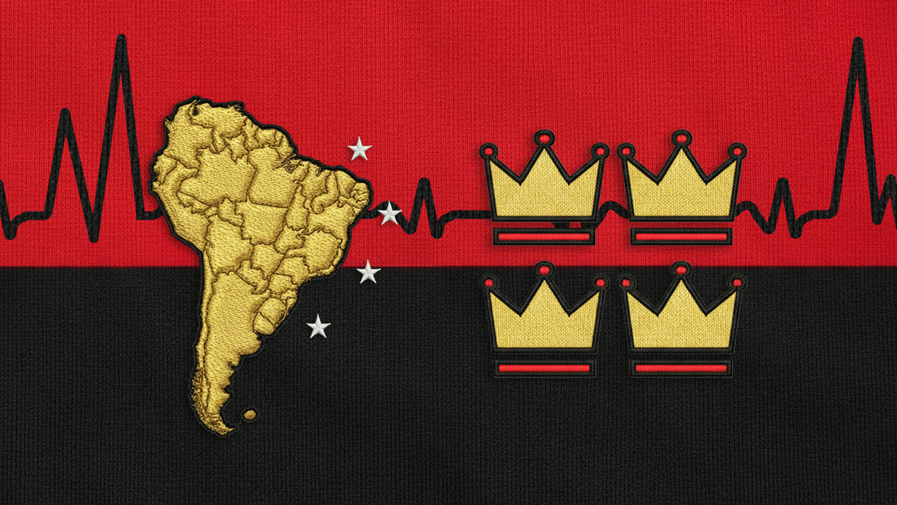 Emblema — América do Sul e coroas da quádrupla coroa